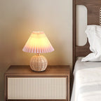 Scandi Rattan Table Lamp with Pleated Fabric Shade