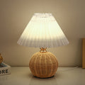 Scandi Rattan Table Lamp with Pleated Fabric Shade