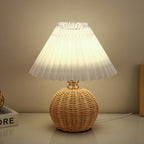 Scandi Rattan Table Lamp with Pleated Fabric Shade