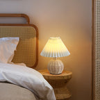 Scandi Rattan Table Lamp with Pleated Fabric Shade