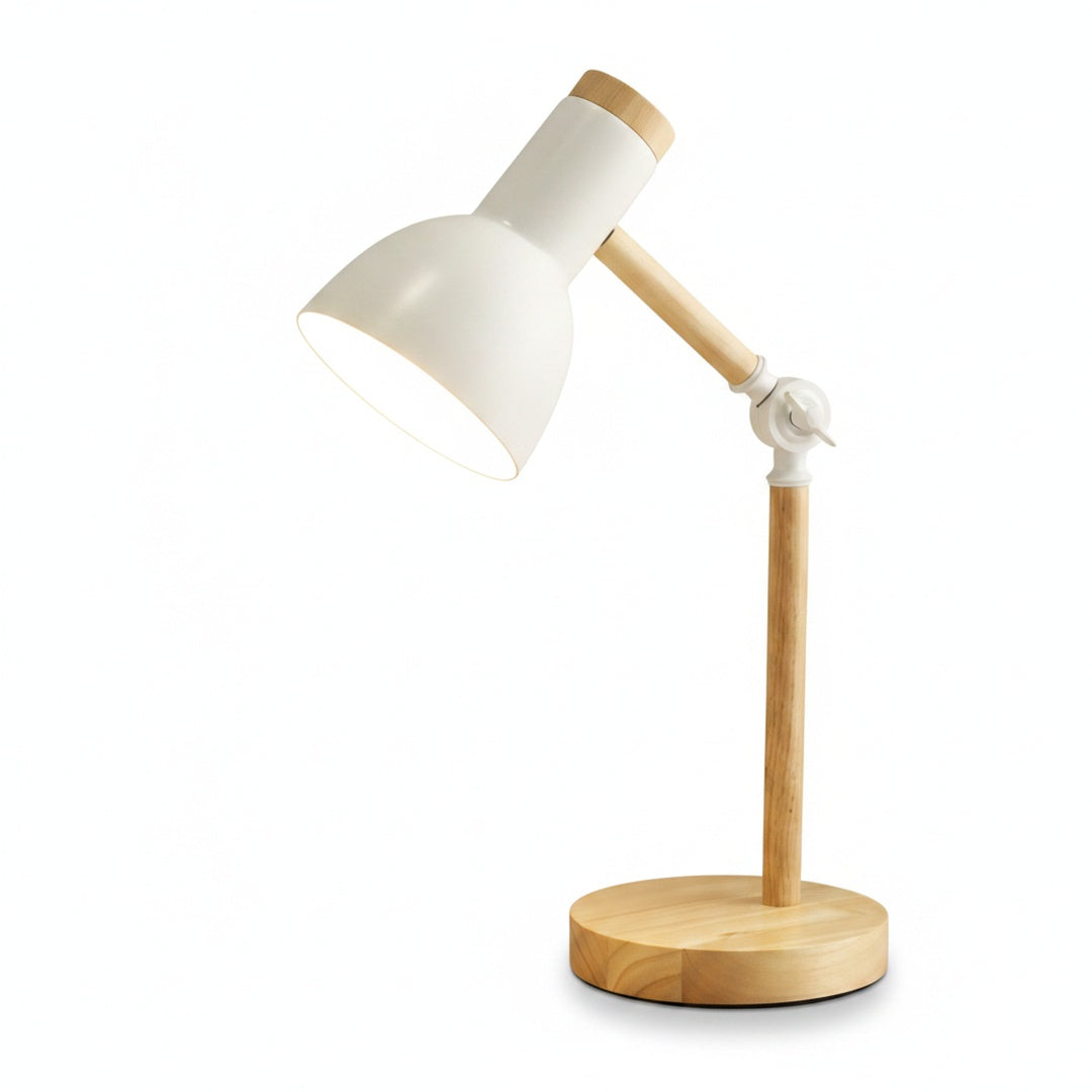 Scandinavian Table Lamp, Adjustable Shade and Wood Base