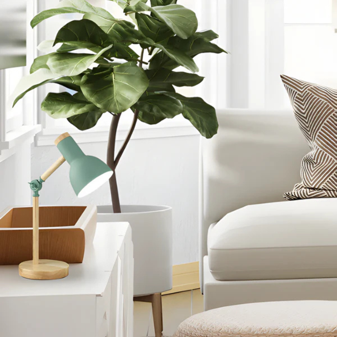 Scandinavian Table Lamp, Adjustable Shade and Wood Base