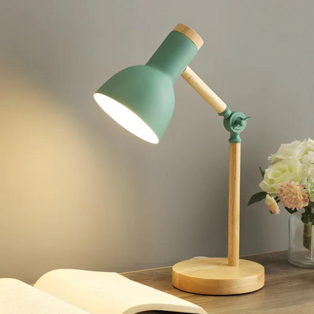 Scandinavian Table Lamp, Adjustable Shade and Wood Base