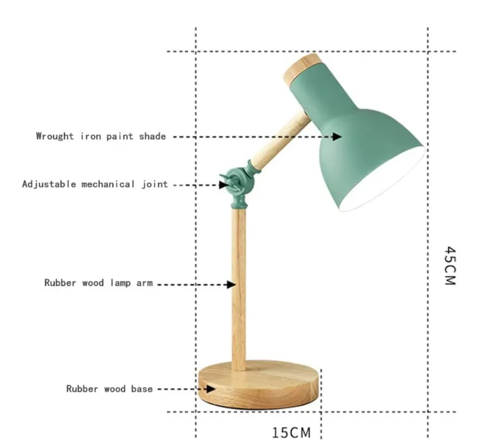 Scandi Table Lamp with Adjustable Arm and Wood Base