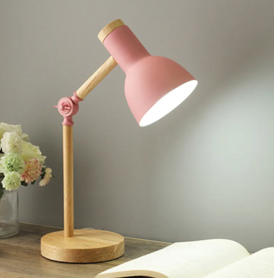 Scandi Table Lamp with Adjustable Arm and Wood Base
