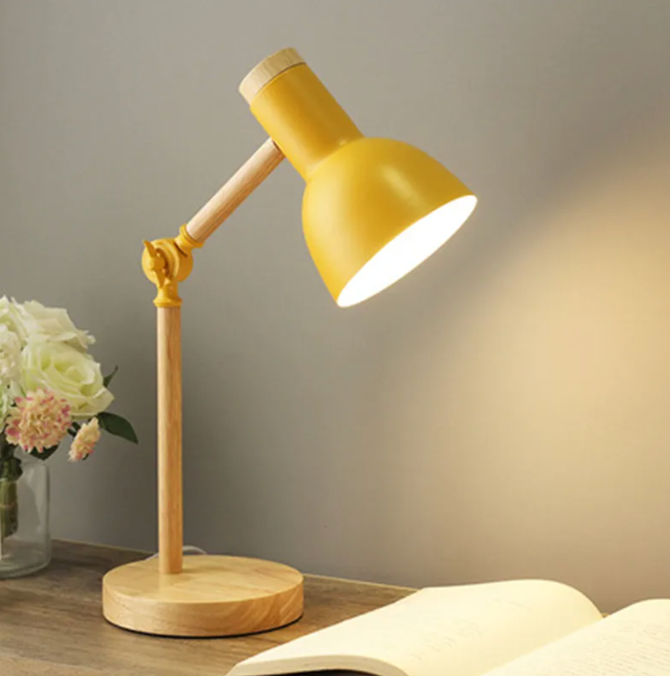 Scandi Table Lamp with Adjustable Arm and Wood Base