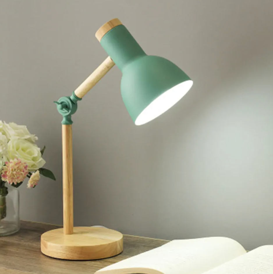 Scandi Table Lamp with Adjustable Arm and Wood Base