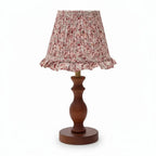 Vintage Floral Pleated Shade Table Lamp, Turned Wood Base