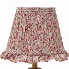 Vintage Floral Pleated Shade Table Lamp, Turned Wood Base