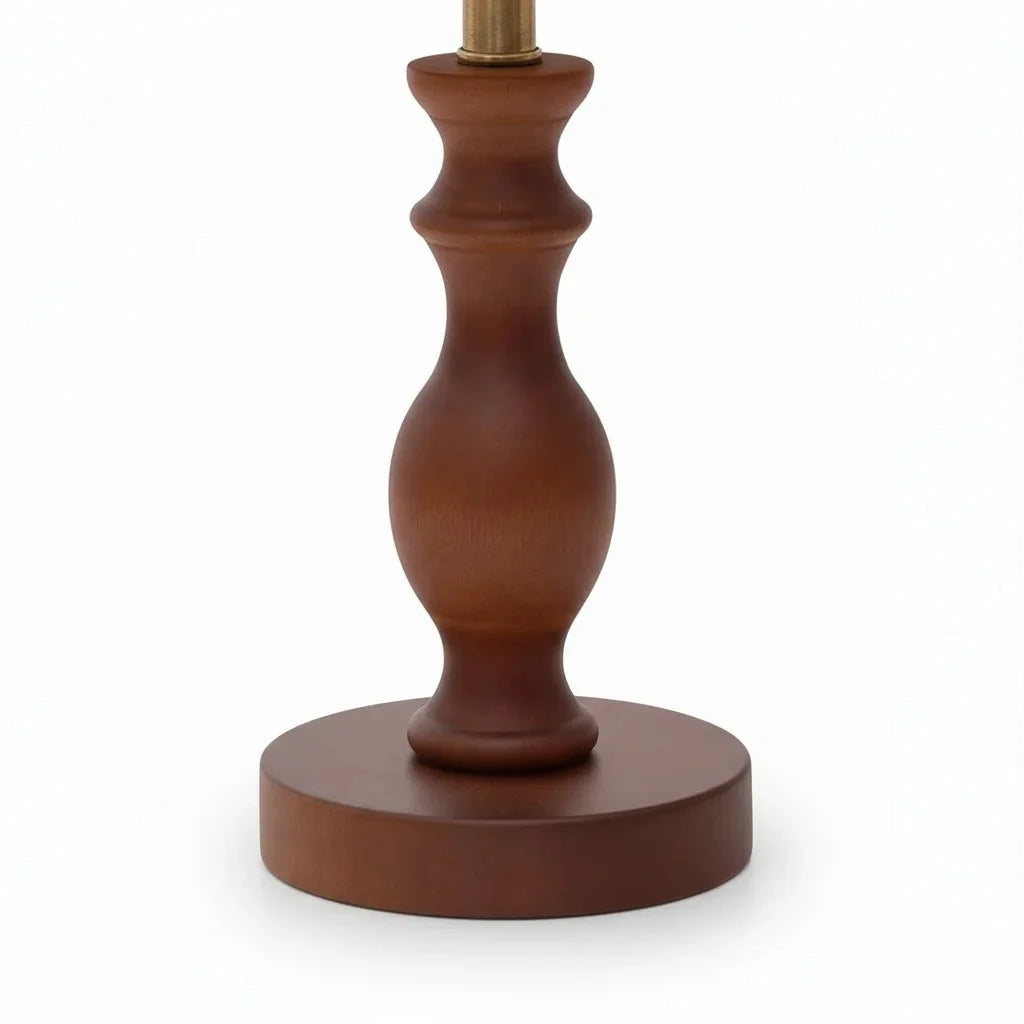 Vintage Floral Pleated Shade Table Lamp, Turned Wood Base