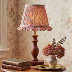 Vintage Floral Pleated Shade Table Lamp, Turned Wood Base