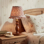Vintage Floral Pleated Shade Table Lamp, Turned Wood Base