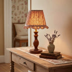 Vintage Floral Pleated Shade Table Lamp, Turned Wood Base