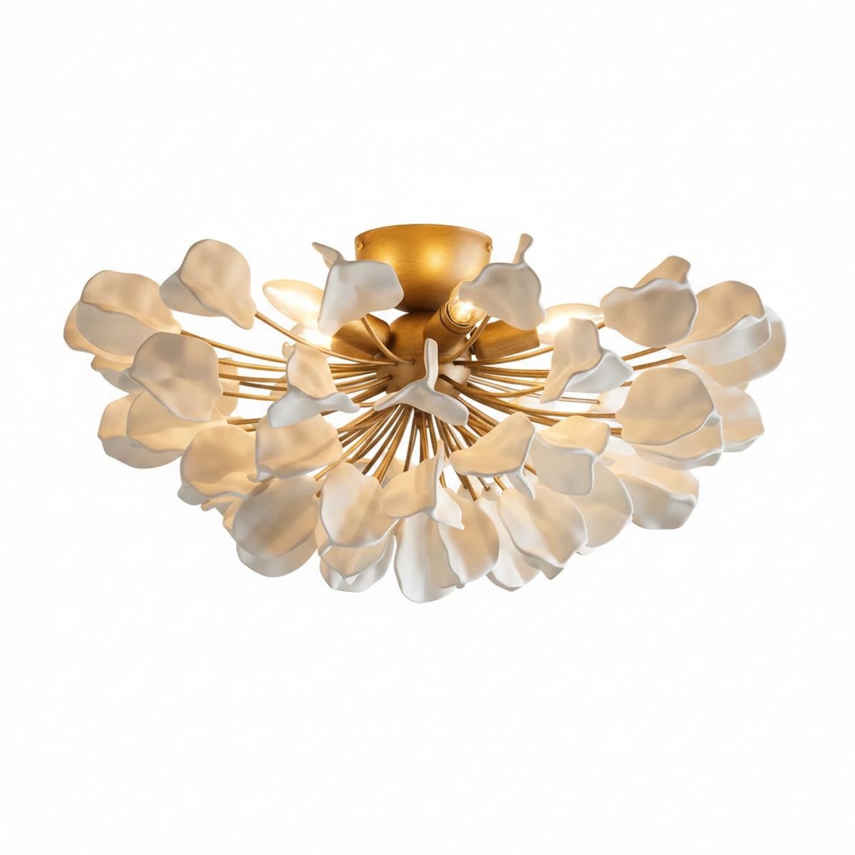 Art Deco Ceramic Petal Flush Ceiling Light, 5 Lights