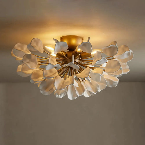 Art Deco Ceramic Petal Flush Ceiling Light, 5 Lights