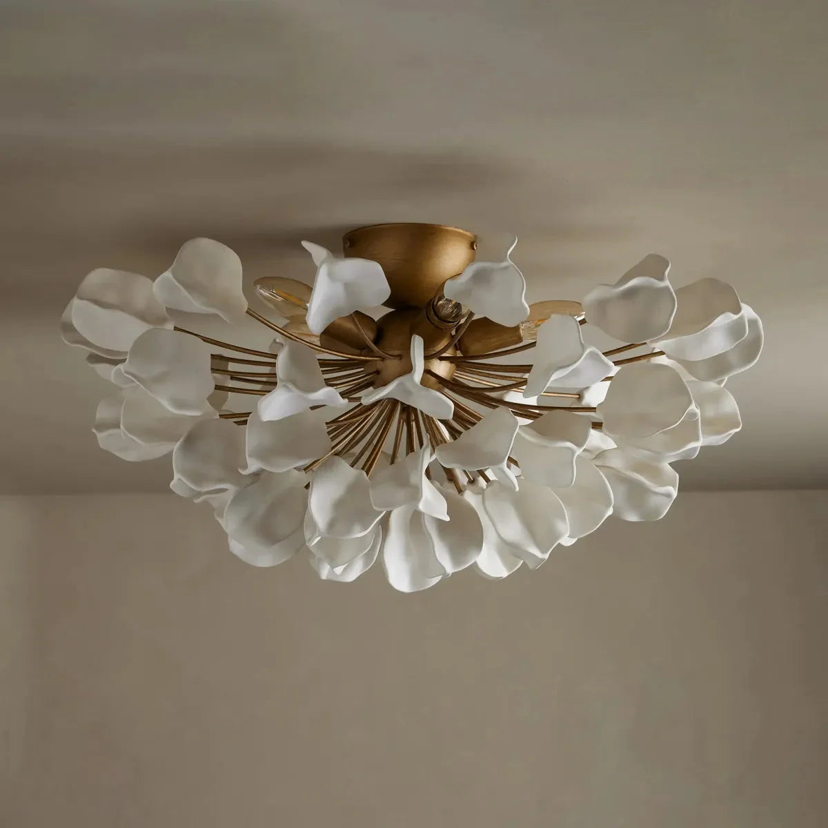 Art Deco Ceramic Petal Flush Ceiling Light, 5 Lights