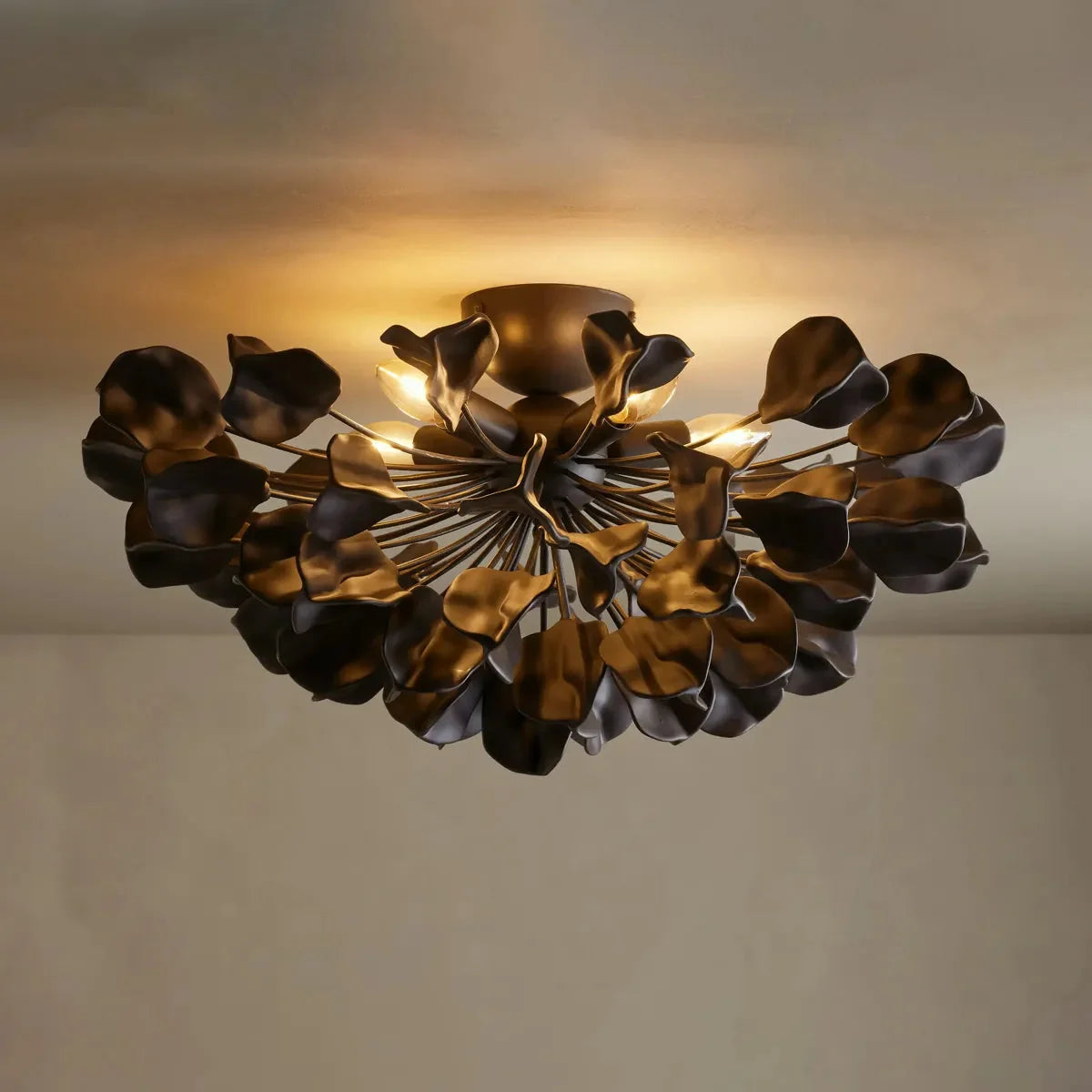Art Deco Ceramic Petal Flush Ceiling Light, 5 Lights