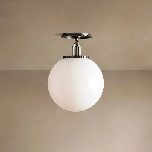 Art Deco Globe Flush Ceiling Light, Bronze or Brass Finish