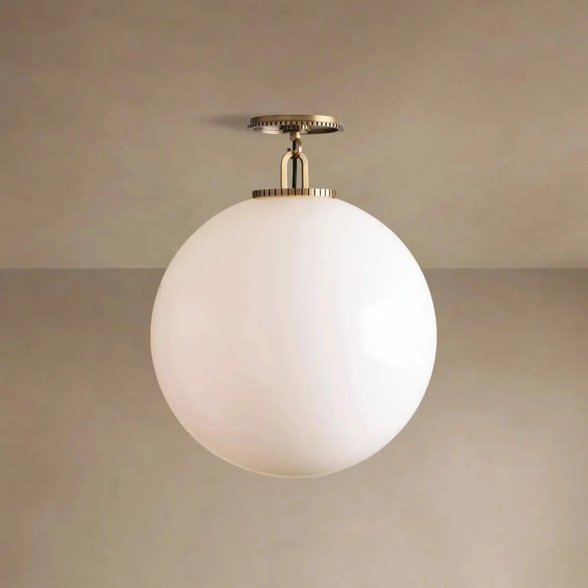 Art Deco Globe Flush Ceiling Light, Bronze or Brass Finish