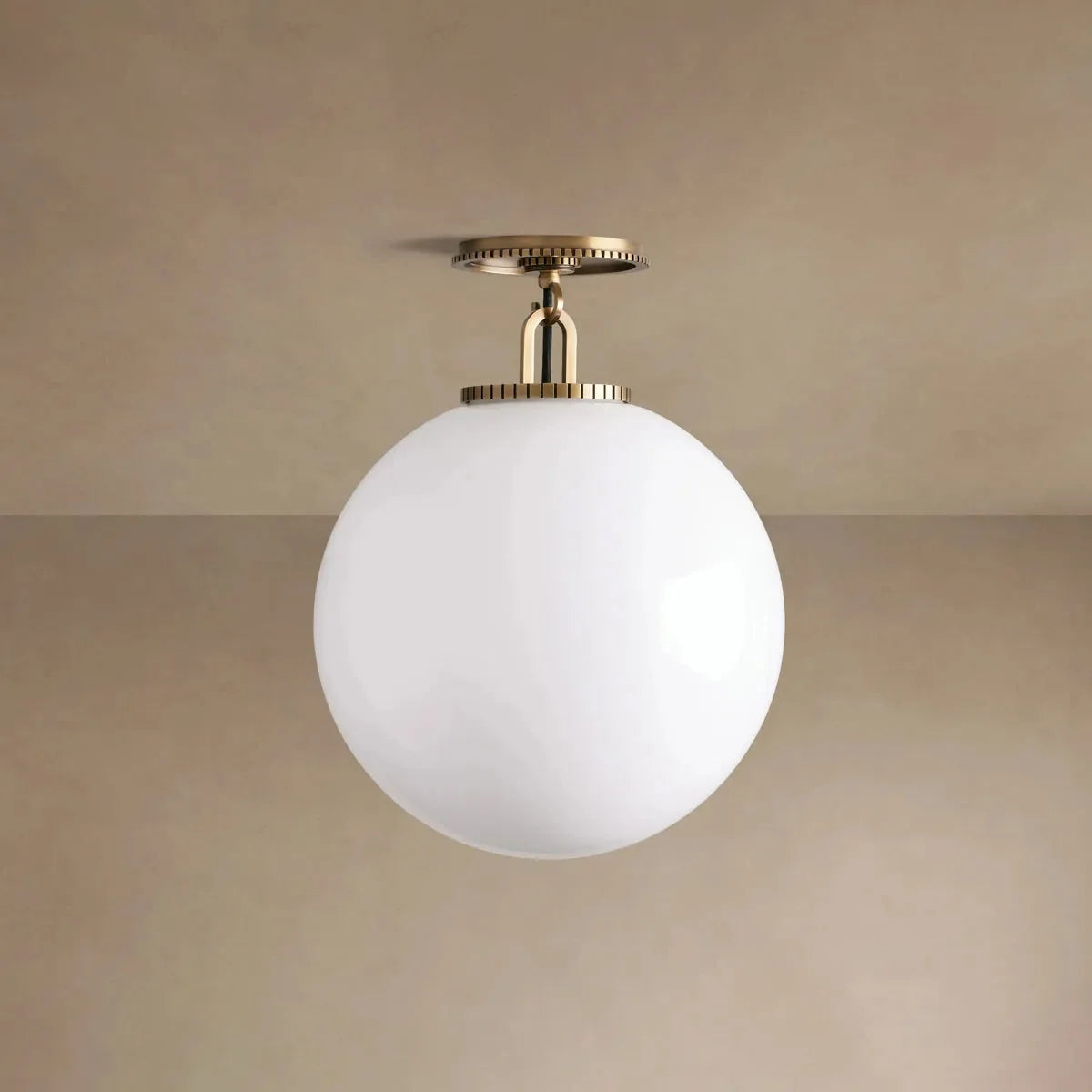 Art Deco Globe Flush Ceiling Light, Bronze or Brass Finish