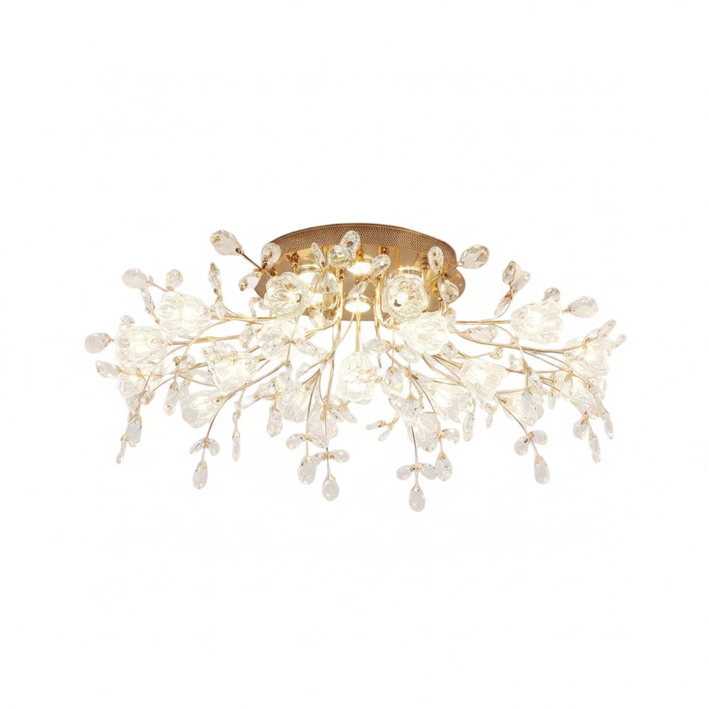 Art Deco Floral Ceiling Light with Crystal Drops, 3 Sizes