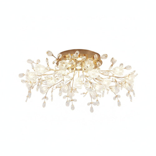 Art Deco Floral Ceiling Light with Crystal Drops, 3 Sizes