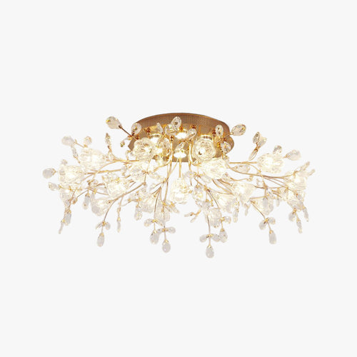 Art Deco Floral Ceiling Light with Crystal Drops, 3 Sizes