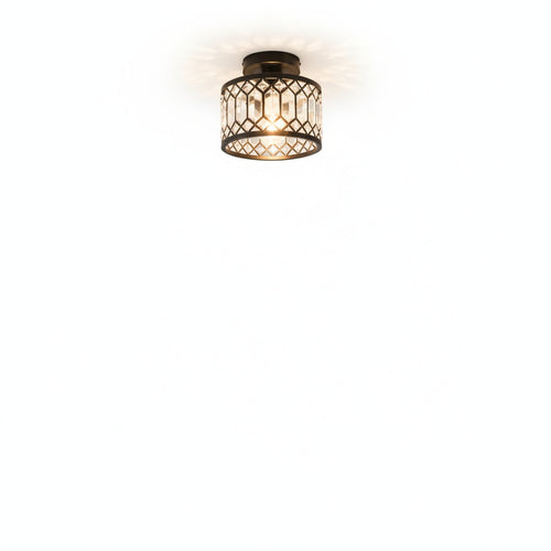 Art Deco Crystal Drum Ceiling Light, Black Metal Frame