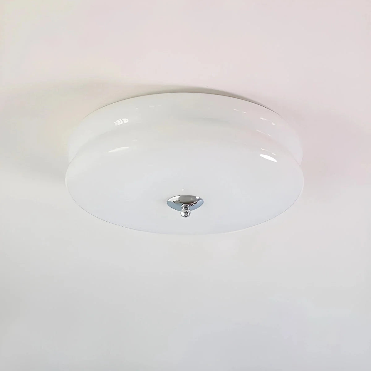 Art Deco Two-Tier Round Ceiling Light, Chrome or Gold