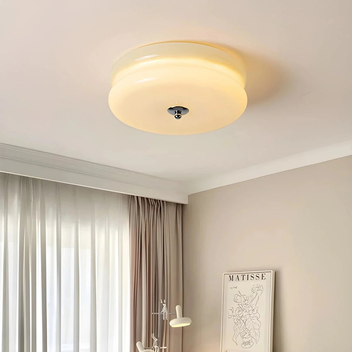 Art Deco Two-Tier Round Ceiling Light, Chrome or Gold