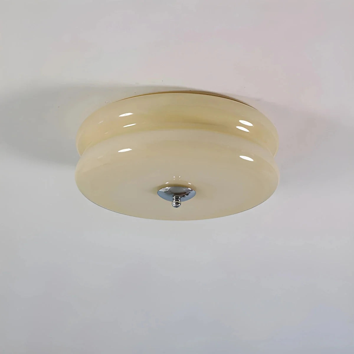 Art Deco Two-Tier Round Ceiling Light, Chrome or Gold