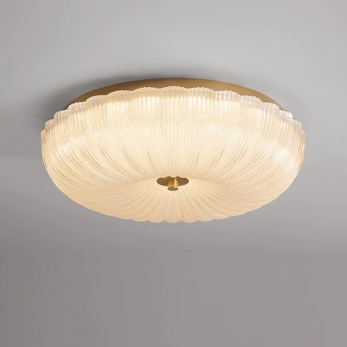Art Deco Ribbed Glass Flush Ceiling Light, 20 to 50 cm