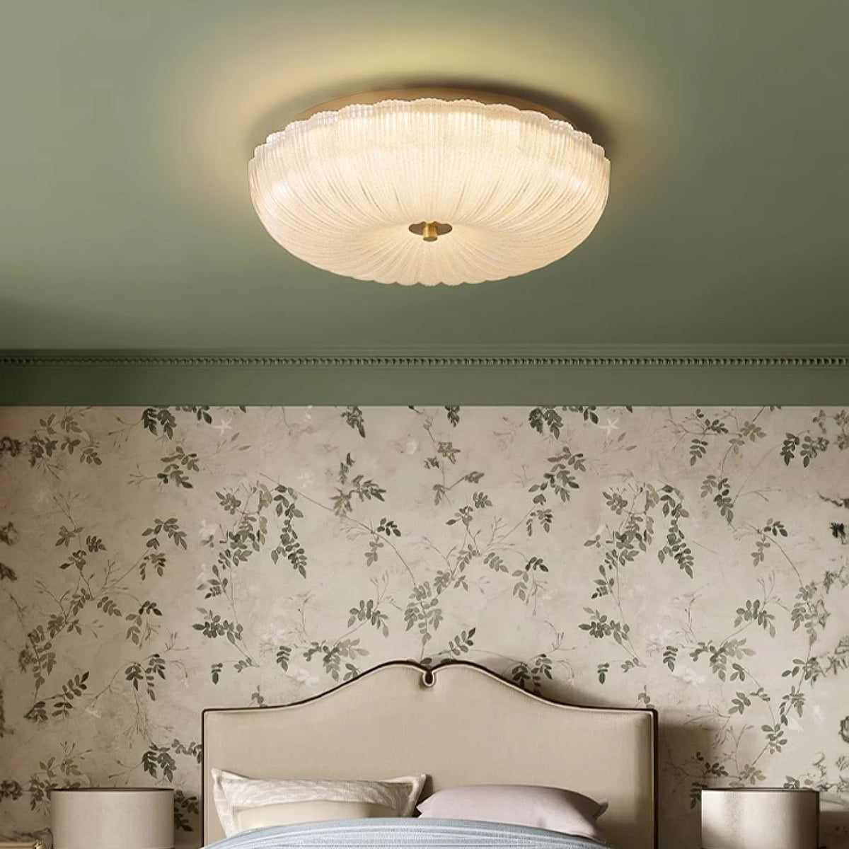 Art Deco Ribbed Glass Flush Ceiling Light, 20 to 50 cm