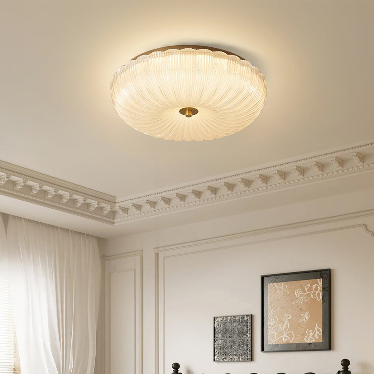 Art Deco Ribbed Glass Flush Ceiling Light, 20 to 50 cm