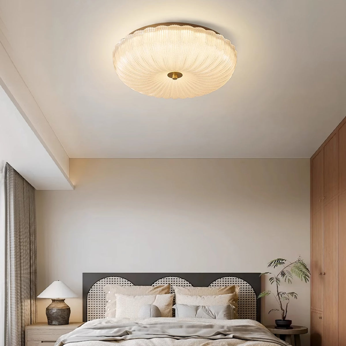 Art Deco Ribbed Glass Flush Ceiling Light, 20 to 50 cm