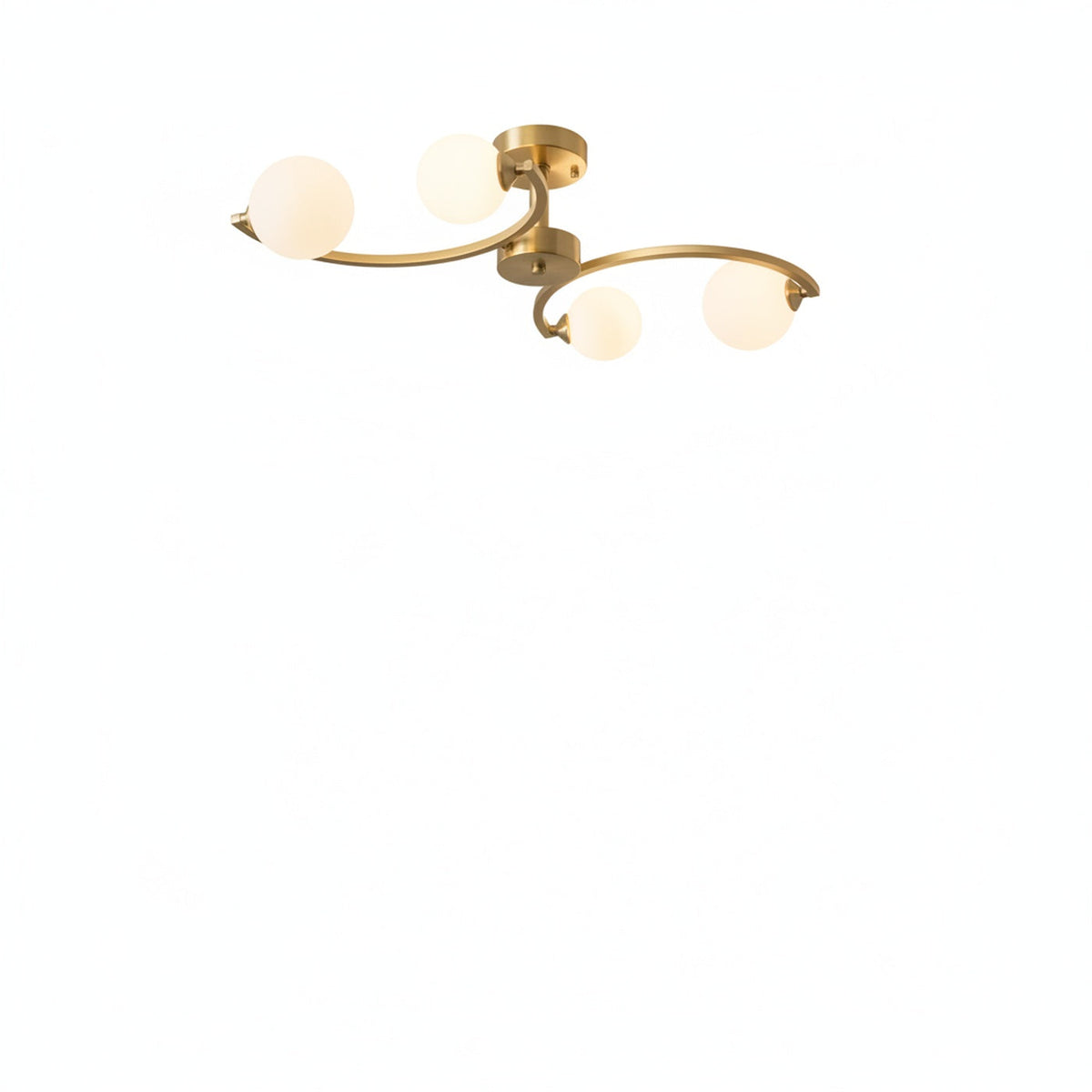 Art Deco Ceiling Light with Opal Glass Globes, Gold Arms
