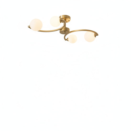 Art Deco Ceiling Light with Opal Glass Globes, Gold Arms
