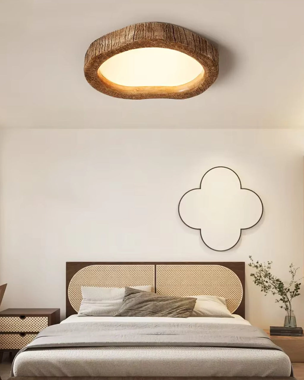 Boho Wood-Effect Oval Ceiling Light, 3 Sizes