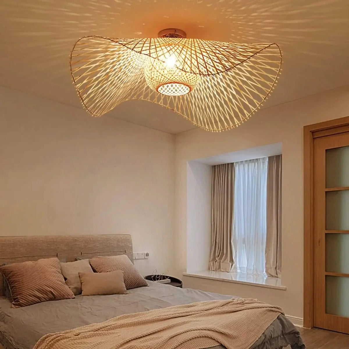 Boho Woven Rattan Wave Ceiling Light, E27
