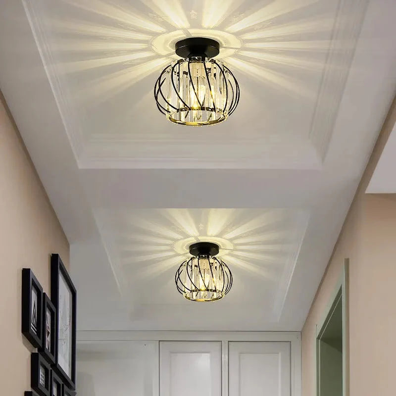 Glamour Crystal Globe Cage Ceiling Light, Black or Gold