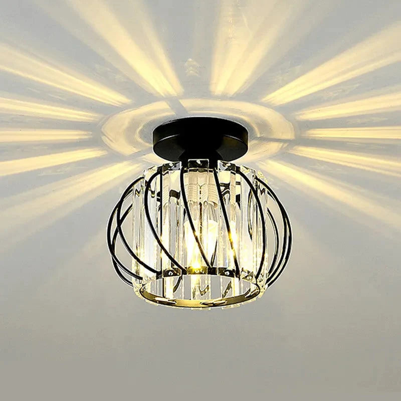 Glamour Crystal Globe Cage Ceiling Light, Black or Gold