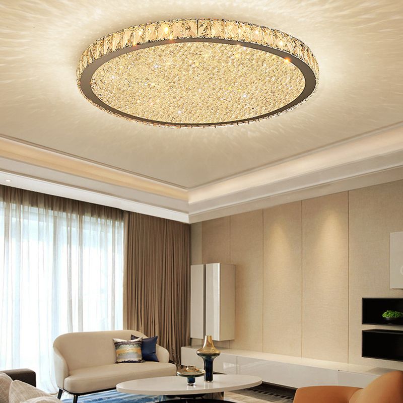 Glamour Crystal Flush Ceiling Light in Clear or Amber, 22 to 80 cm