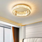 Glamour Crystal Flush Ceiling Light, Gold Double Ring