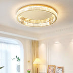 Glamour Crystal Flush Ceiling Light, Gold Double Ring