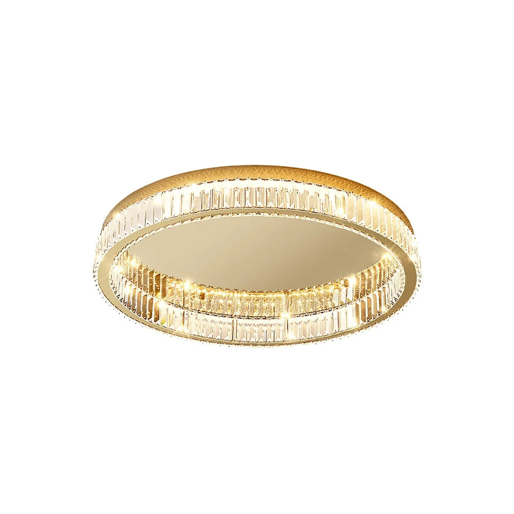 Glamour Crystal Flush Ceiling Light, Gold Double Ring