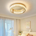 Glamour Crystal Flush Ceiling Light, Gold Double Ring