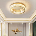 Glamour Crystal Flush Ceiling Light, Gold Double Ring
