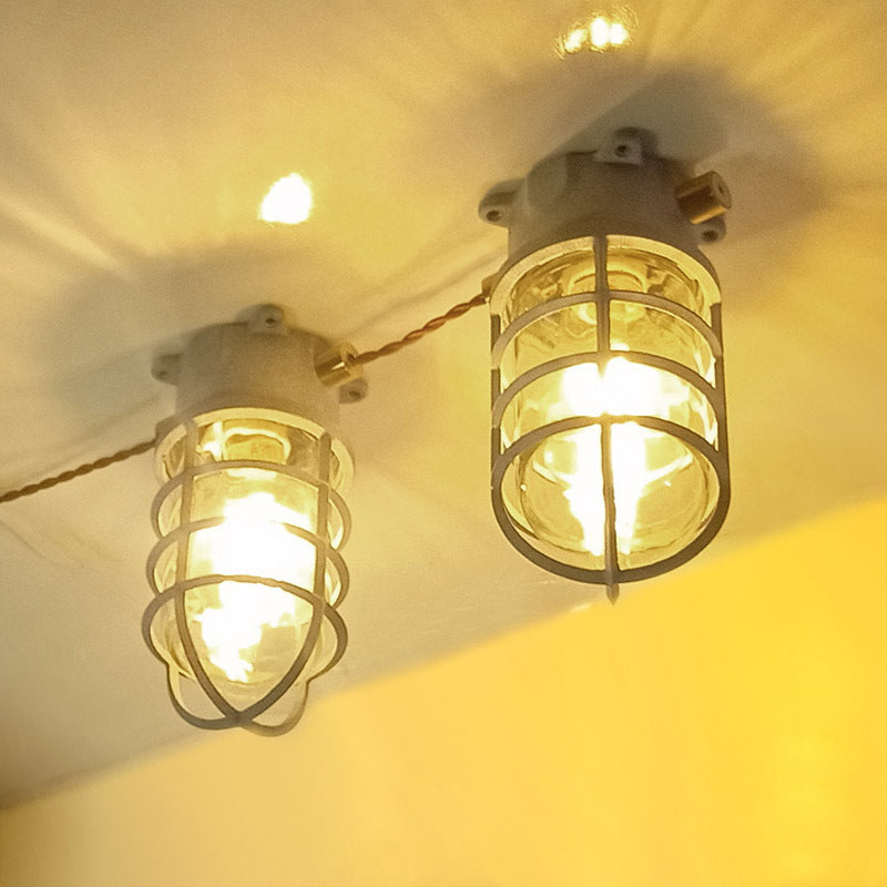 Industrial Cage Ceiling Light with Clear Glass, IP43