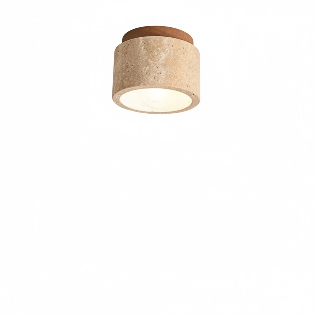 Japandi Marble Effect Ceiling Light with Wood Mount