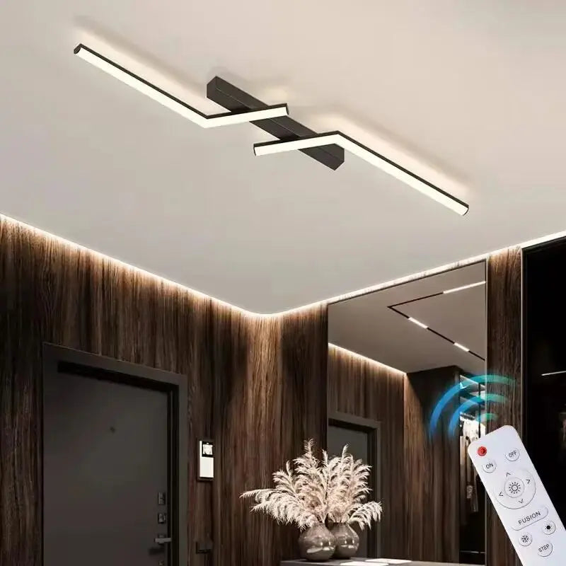 Modern Linear LED Ceiling Light, 60 to 120 cm, Black or Gold